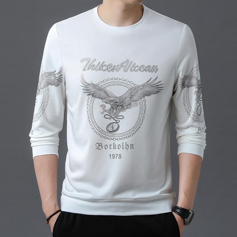 Męska jesień Nowa męska koszulka T-shirt Modna swobodna okrągły dekolt Nadruk Długie rękawy Młodzieżowa moda Uniwersalna koszulka męska