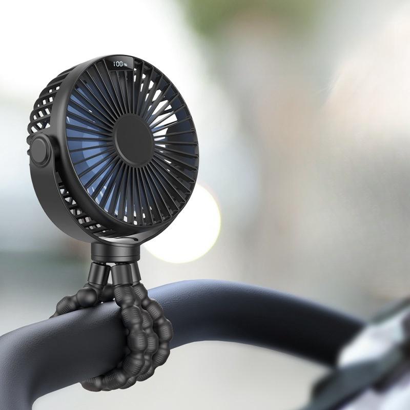 Stroller Fan LED Display Portable Flexible Clip Fan Rechargeable Battery Operated Personal Mini Handheld Car Crib For Baby
