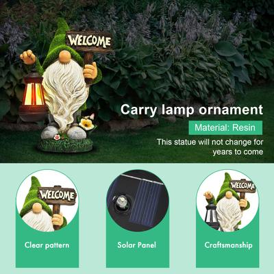 Solar Light Animal Statue Welcome Sign Resin Crafts Garden Ornaments Home Decor