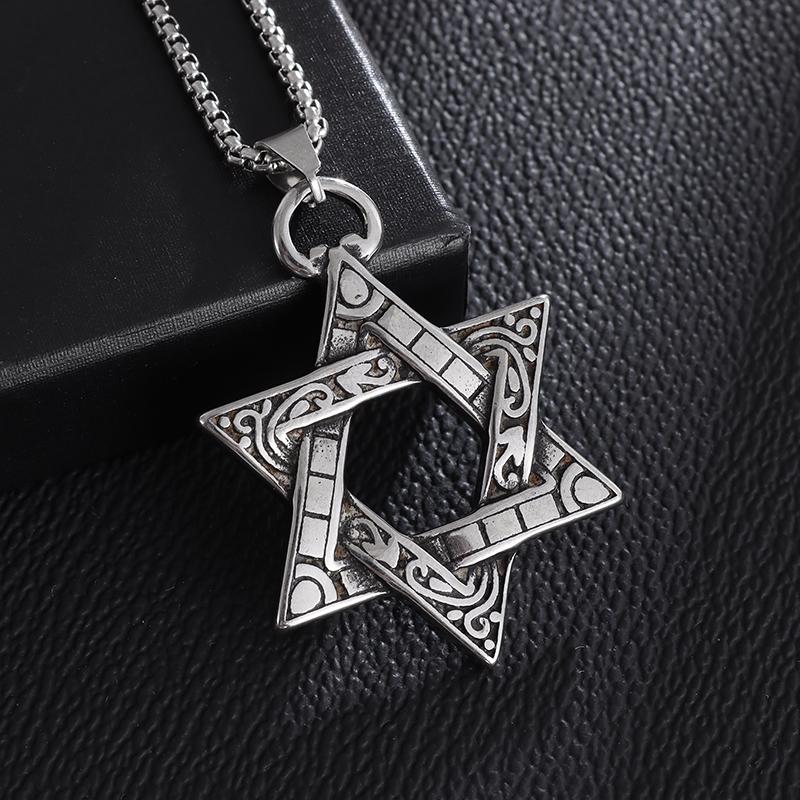 Stainless Steel Solomon Star of David Pendant Men's Six Pointed Star Necklace Jewish Jewelry New Year Gift