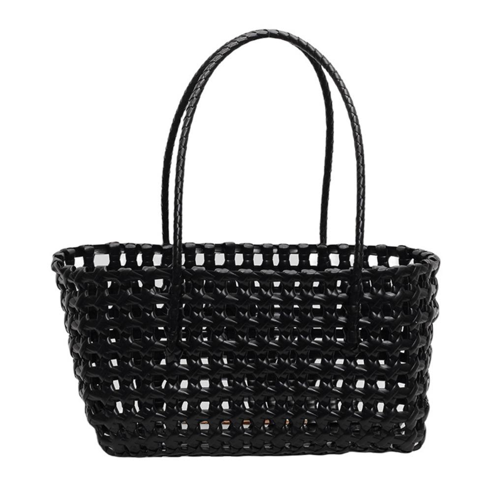 Plastic Hollow Weave Bag Countryside Style Bohemian Style Vegetable Basket Bag Vacation Style Large Capacity Beach Tote Bag