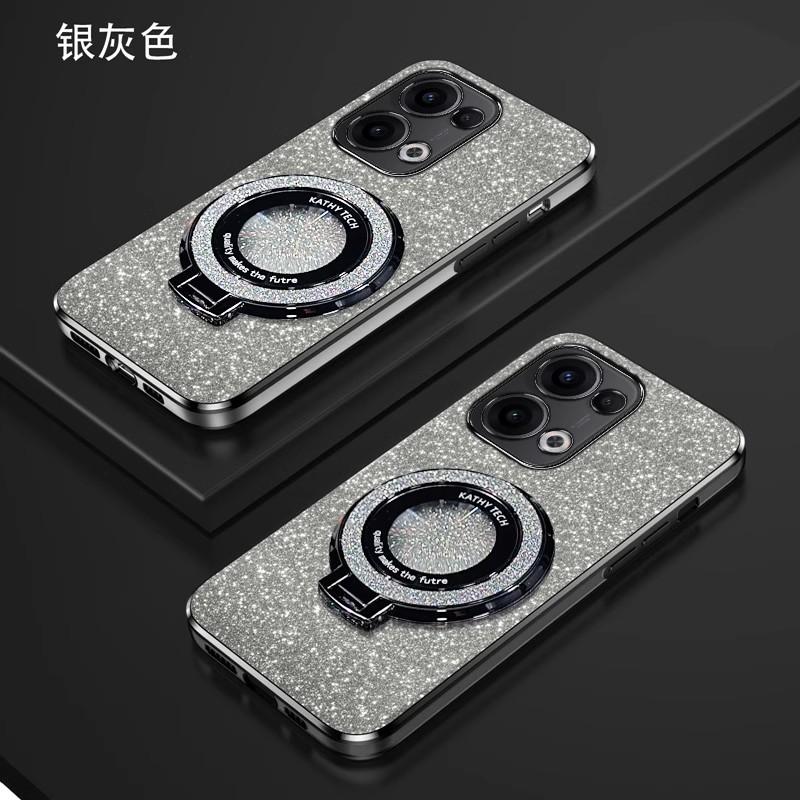 

Блестящее покрытие Магнитный держатель Чехол для телефона Для OPPO Reno 13 Pro 13F 5G Силиконовая крышка Reno 13 Pro чёрный