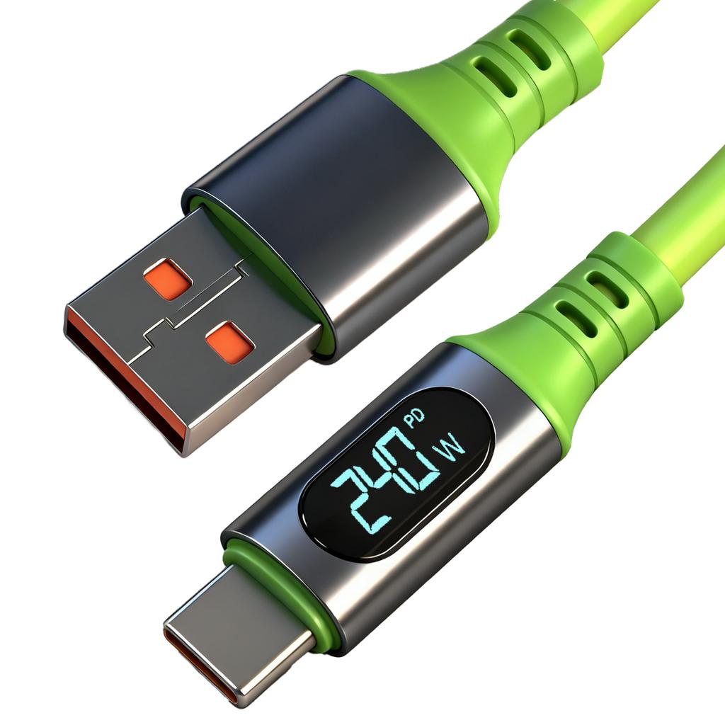 Cabos USB Tipo C de Carregamento Super Rápido de 240W com Display Digital Cabo de Transferência de Dados de Alta Velocidade Fio USB Tipo C para C para iPhone 15 16 17 Pro