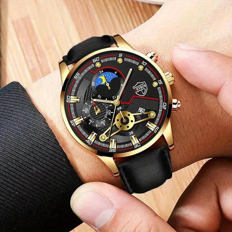DEYROS Fashion Mens Sports Wristwatches Luxury Leather Quartz Calendar Watches For Men Business Casual Watches Reloj Hombre