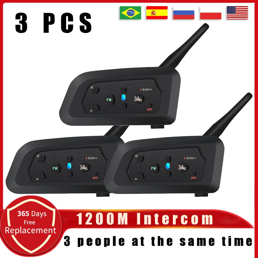 V4 PRO Motorcycle Helmet Bluetooth Intercom Headset 1200M 4 Riders Full Duplex Interphone With Fm Radio Waterproof Communicator