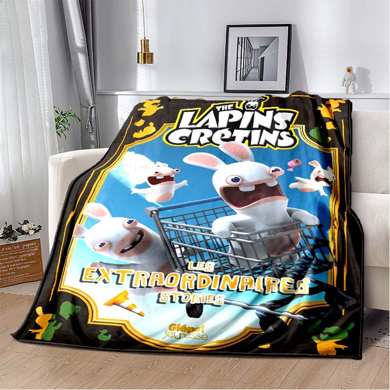 Coperta in Flanella con Stampa Raving Rabbids, Portatile e Facile da Riporre, Morbido Copridivano/Copriletto, Regalo preferito per i Fan di Rayman.