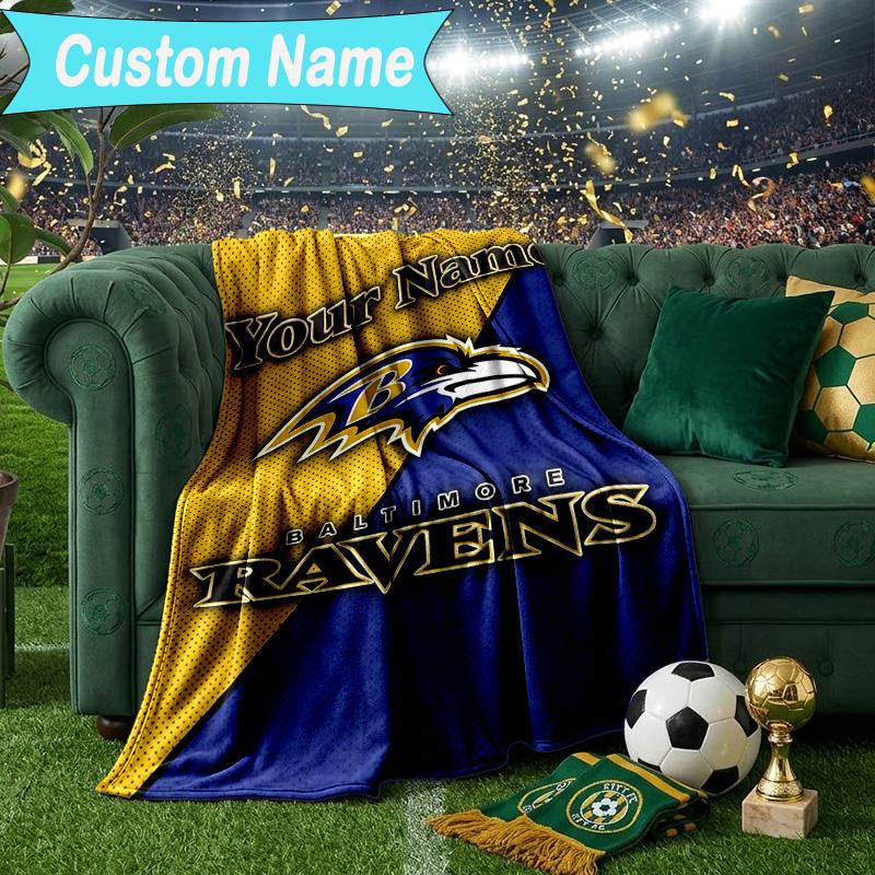 Custom Name Blanket Ravens Team Spirit Blanket Bedding Blanket for Travel, Camping, Living Rooms, Offices, Sofas, Fan Christmas Gift