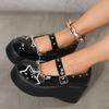 Fashion wedges Platform Mary Janes Women 2024 Round Toe Buckle Wedge Pumps Woman Patent Leather Black Buckle Punk Gothic Shoes