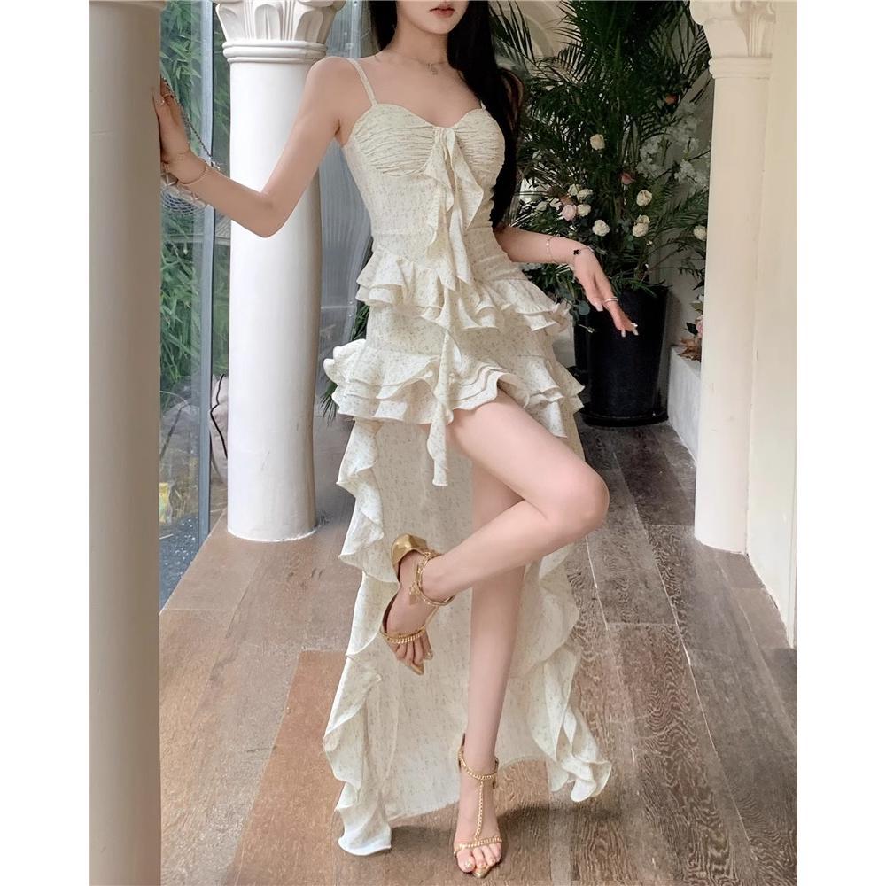 French ruffle edge irregular suspender dress fairy summer temperament high sense seaside vacation beach dress