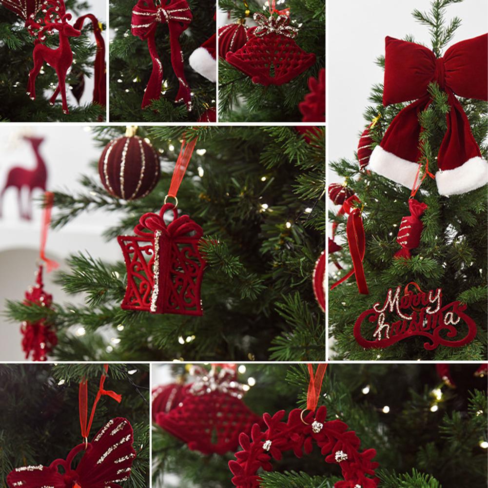 Flannel Surface Red Bow Christmas Tree Decoration 3D Plastic Ornament Fake Snow Winter Decorations for New Year