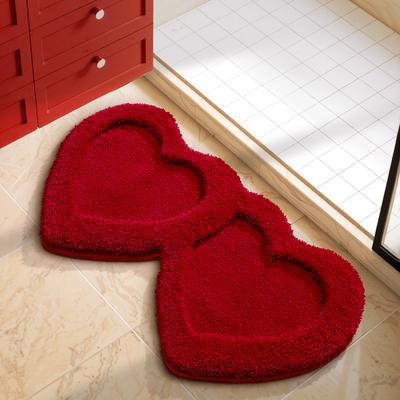 Double Heart Bathroom Rug, Thick Microfiber Mat with Quick-Dry & Non-Slip Backing, Ultra Soft Shaggy Carpet for Bathroom Decor