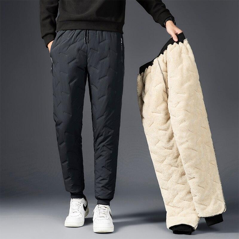 

Winter Pants Men Fleece Lined Thicken Warm Faux Wool Pants Men Down Pants Casual Outdoor Trousers Hiking Bottoms 7XL