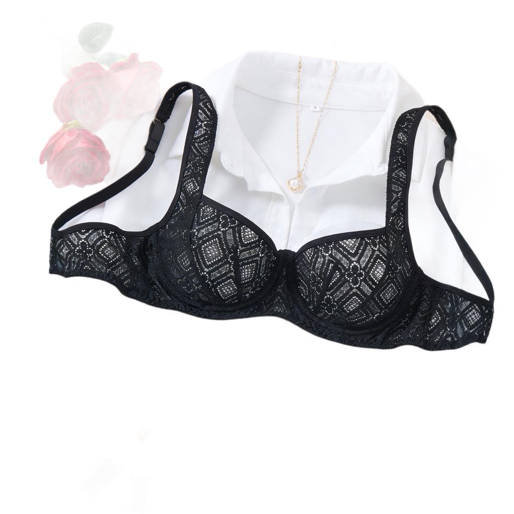 French Lace Bra Women's Black Embroidered Underwear Thin Sexy Upper Breast 1/1 Cup