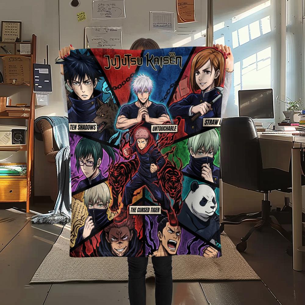 1PC Jujutsu Kaisen Patterned Flannel Blanket Suitable For All Seasons For Home Decor Warmth And Comfort Gifts Holiday Present