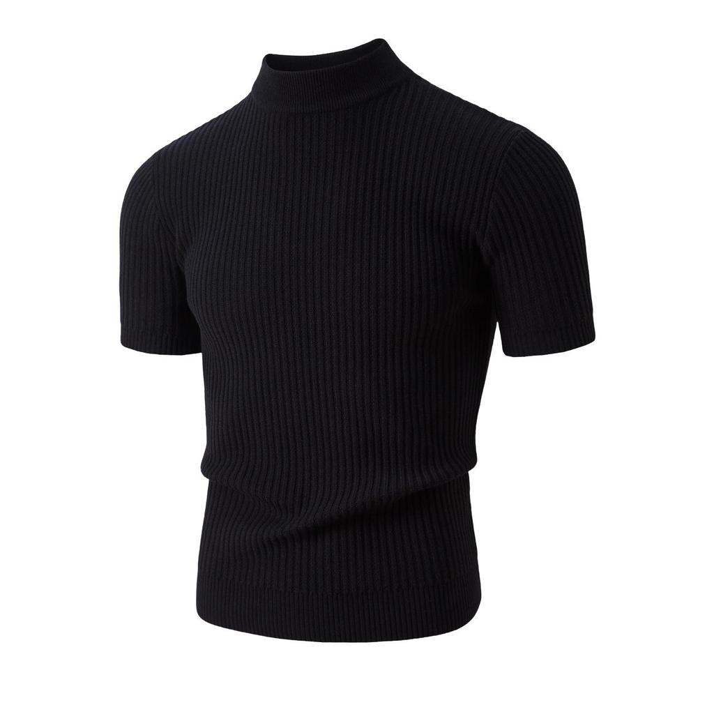 2025 Men's High-End Jacquard Crew Neck Short Sleeve Knitted Sweater – Fashionable & Versatile for Autumn/Winter