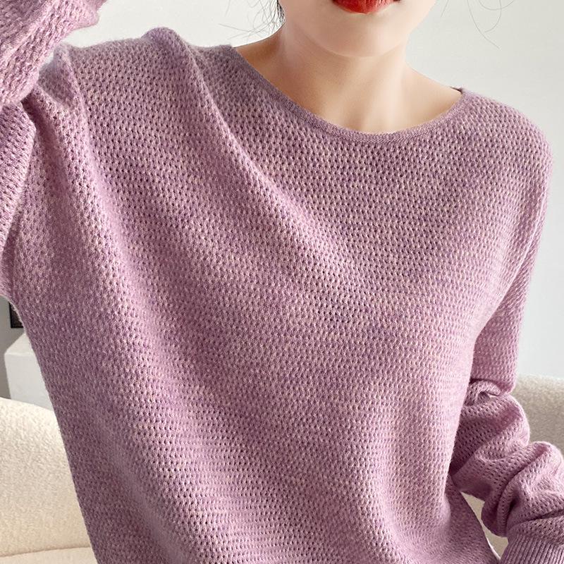 Women's Round Neck Wool Knitwear - Loose Fit Long Sleeve Pullover for Autumn & Winter