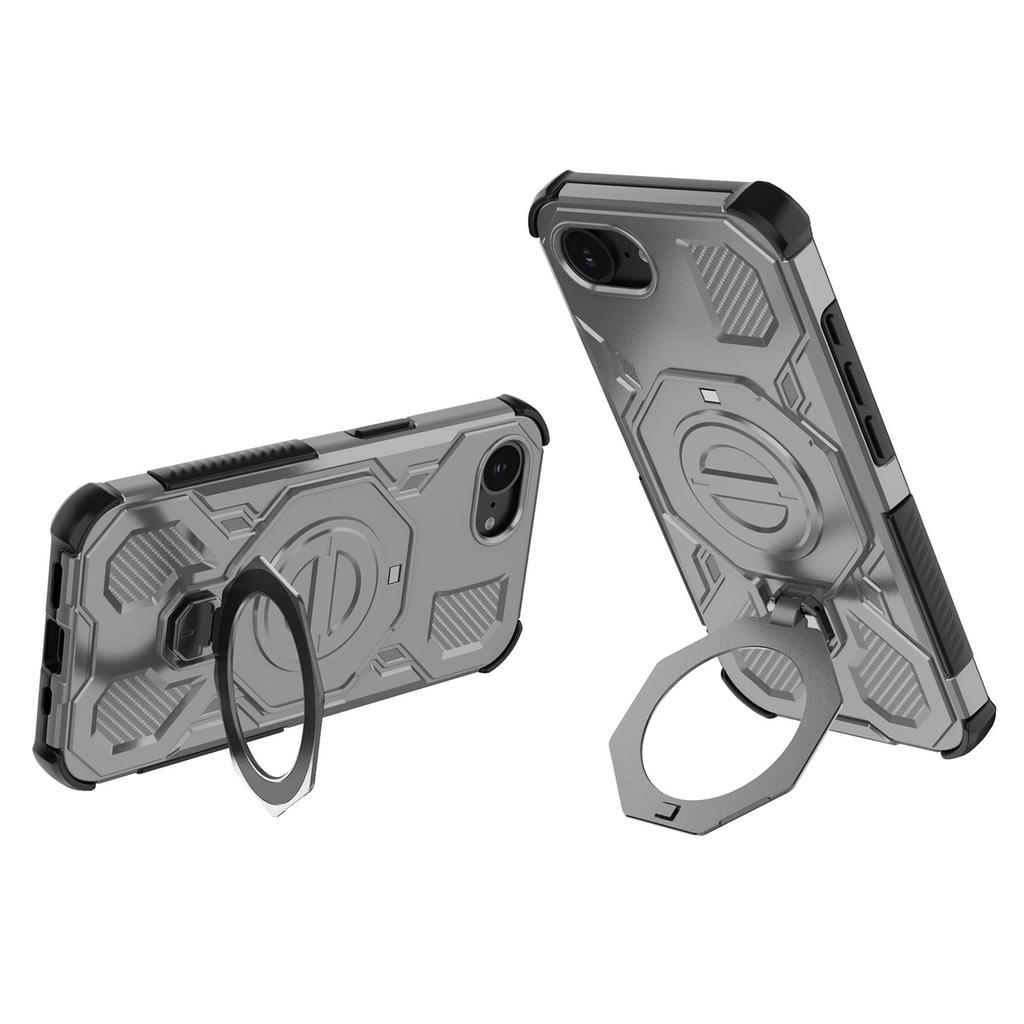 For iPhone 16e Magnetic Case Rotating Metal Kickstand Shockproof PC+TPU Phone Back Cover