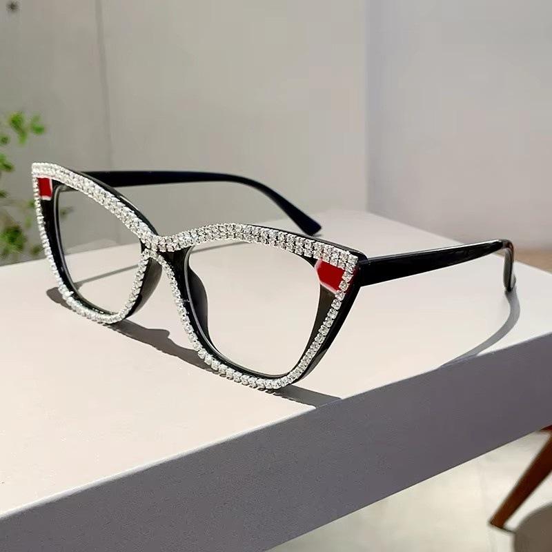 Wind Cat S Eye Handmade Diamond-Encrusted Anti-Blue Glasses Trendy Versatile Advanced Sense Flat Glasses