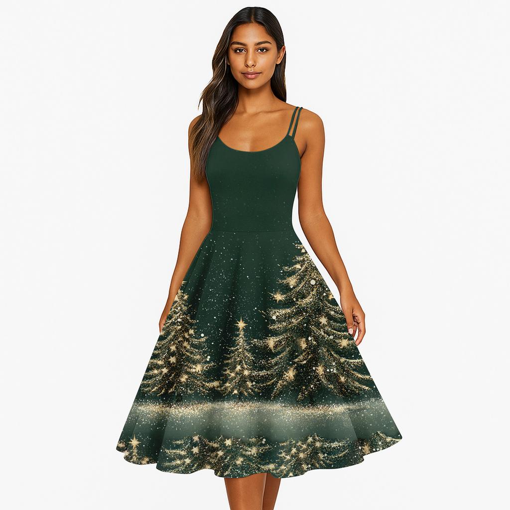 Women's Fashion Casual Christmas Print Sexy Off-the-shoulder Punk Retro Dress