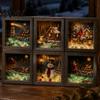 Winter Snow Scene Decoration Christmas Sea Glass Shadow Box Night Light, 3D Wooden Seasonal Shelf Display Art Frame with LED Warm Glow, Landscape