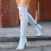 2025 Boots Women Summer Autumn Thigh High Peep Toe Over The Knee Boots Blue Denim Jeans Zipper Long Boots Shoes Ladies