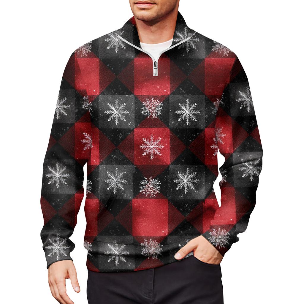 Men's Loose Casual 1/4 Zip Sweatshirt Fashion Printed Long Sleeve Top With Pockets