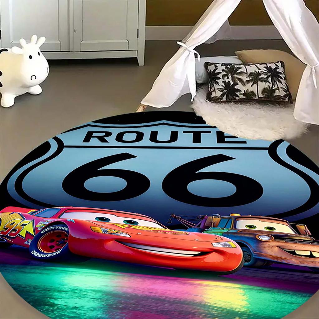 Tappeto Rotondo con Popolare Motivo Auto da Corsa Tappeto Circolare per Camera da Letto Bambini Tappetino Antiscivolo McQueen per Decorazione Casa