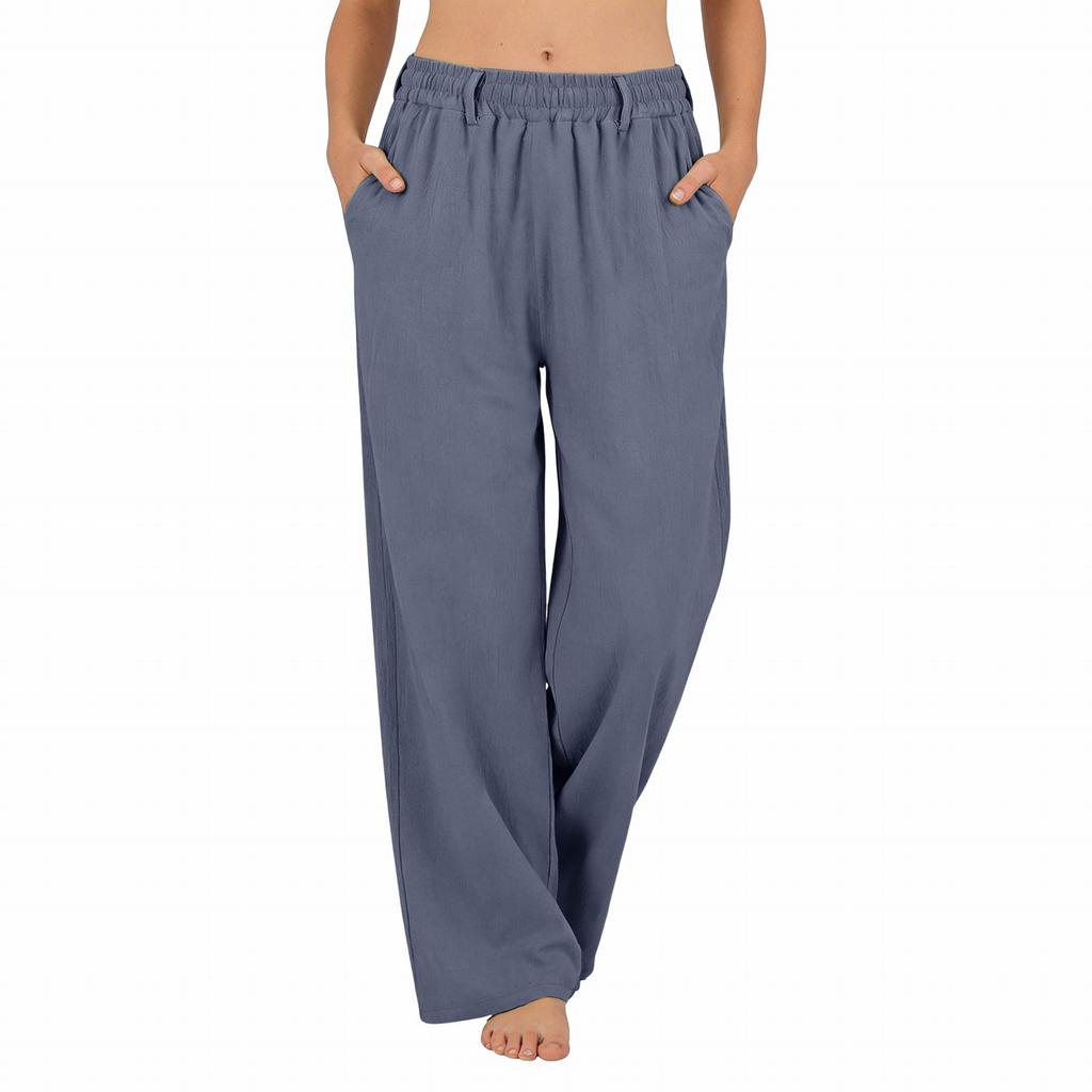 Ladies' Fashionable Color Straight Leg Pants With High Waist Pockets Casual Pants