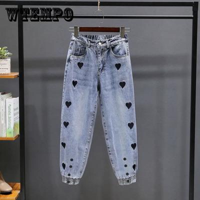 Women's Spring and Autumn Large Size High Waist Jeans Solid Color Loose Straight Casual Harem Pants