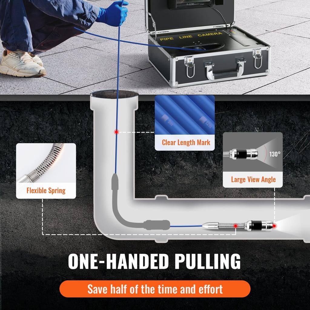 Sewer Camera Pipe Inspection Camera 7-inch Screen 1000TVL Camera 66ft
