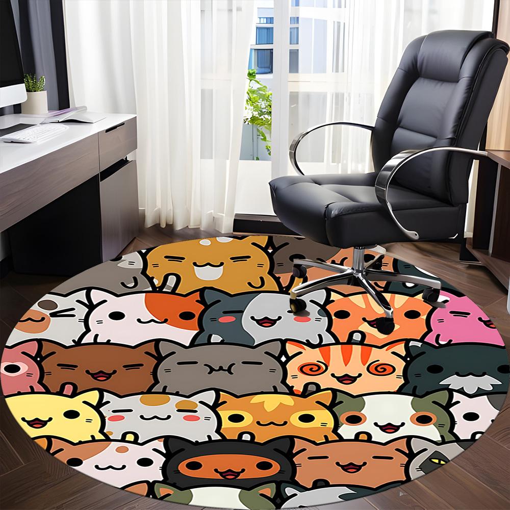 1pc Kitty Cats Office Round Area Rug, Indoor Mat Suitable ForOffice, Under Office Chairs Bedroom Living Room Home Decor, Room Deco n77