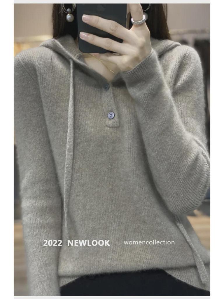 2024 Fall/Winter Women's Loose Fit Thick Hooded Sweater Top