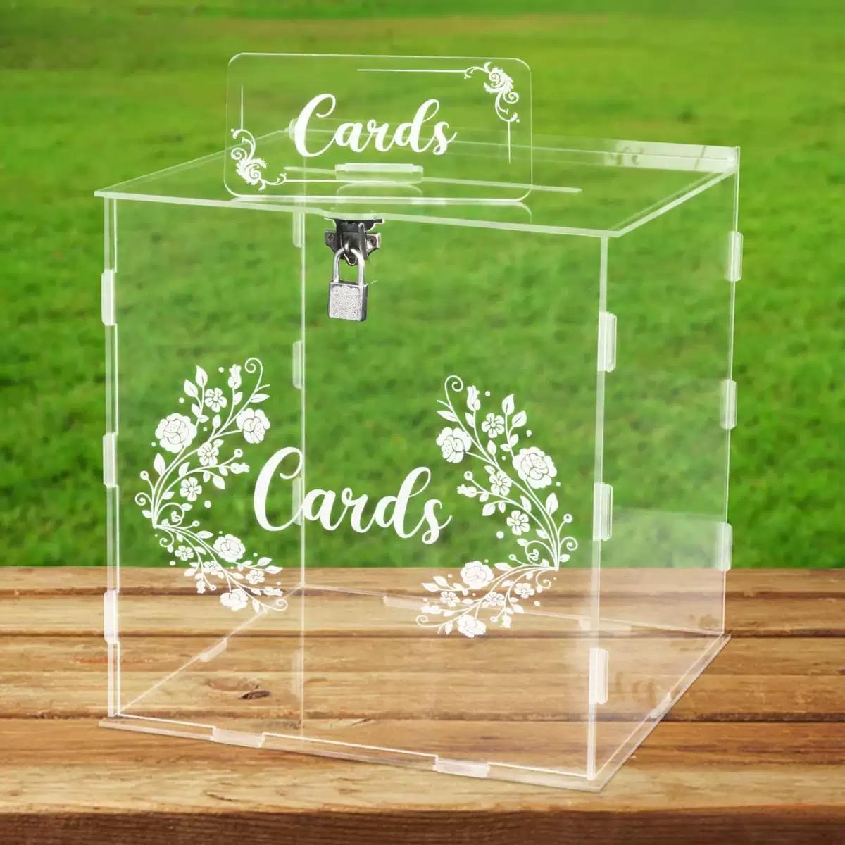 Acrylic Wedding Cards Box Elegant DIY Envelop Gift Card Money Gift Holder Box for Graduation Events Celebration Birthday Parties as describe