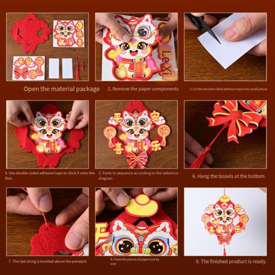Hanging Ornament DIY Kit Good Luck Beauty Design New Year Decoration Five Blessings Textured Red Zodiac Sign