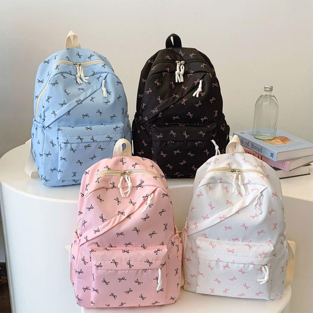 Cute Bow Print Student Schoolbag Nylon Large Capacity Bookbag School Bags