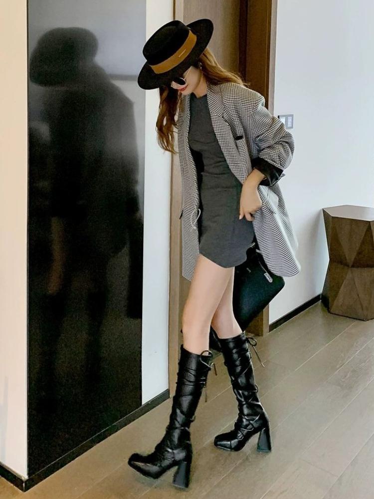 Fashion Very High Heel Square Toe Strap Ladies Knee High Shaft Shoes Autumn Winter Designer Luxury Cosplay New Rock Women's Long Boots