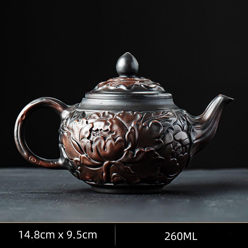 Retro Carving Purple Pottery Teapot Ceramic Household Kettle Pot Kung Fu Tea Set  Pure Handmade Teapot Teapot for Tea Puer Tea