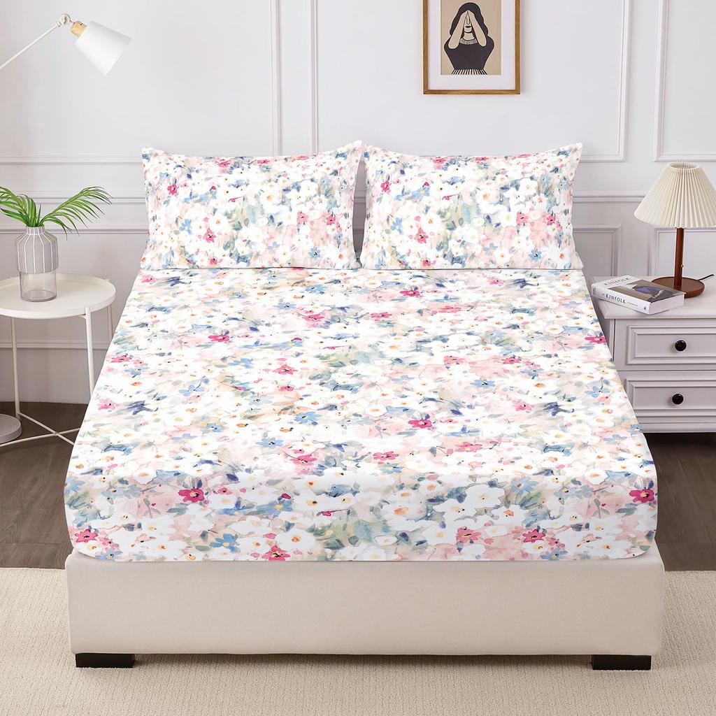 Flower And Plant Pattern Bed Hat Three-Piece Digital Printing Bedding Bed Hat Three-Piece Set Children And Adults