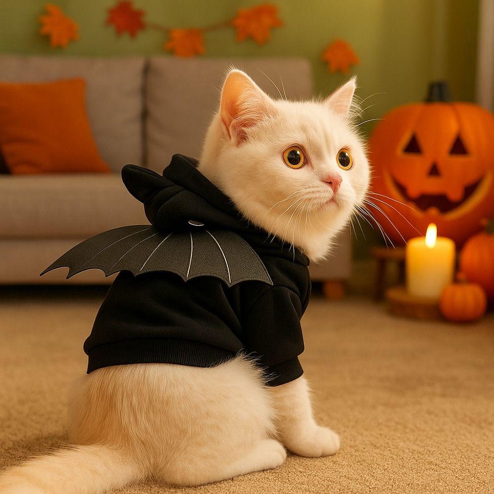Creative Casual Halloween Pet Clothes Fashion Warm Dog Bat Hoodie with Wings Soft Pet Cosplay Clothes Festival Party