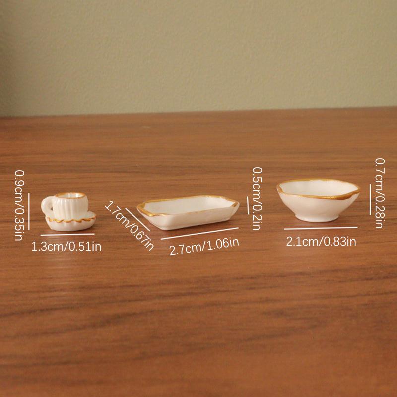 1 sett 1:12 Dukkehus Miniatyr Middagstallerken Kaffekopp Brett Skål Retter Kjøkken Borddekking Modell Dekor Leke Dukkehus Tilbehør