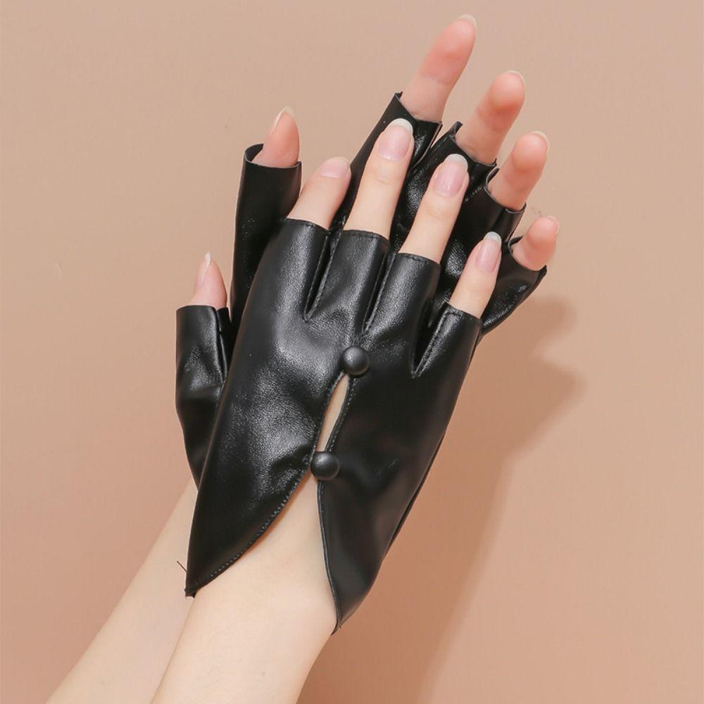 PU Leather Half Finger Gloves Anti-Slip Dance Performance Gloves Women Leather Gloves  Performance