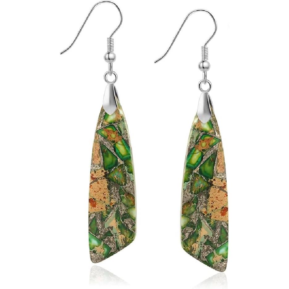 Jasper Stone Earrings for Women Trendy Dangle Earrings Fishhook Drop Earrings