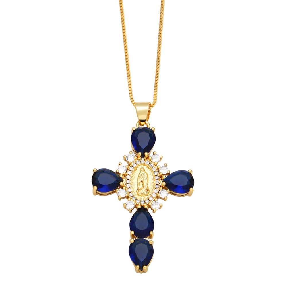 Light Zircon Cross Necklace Retro European Style Crucifix Pendant Chain  Church