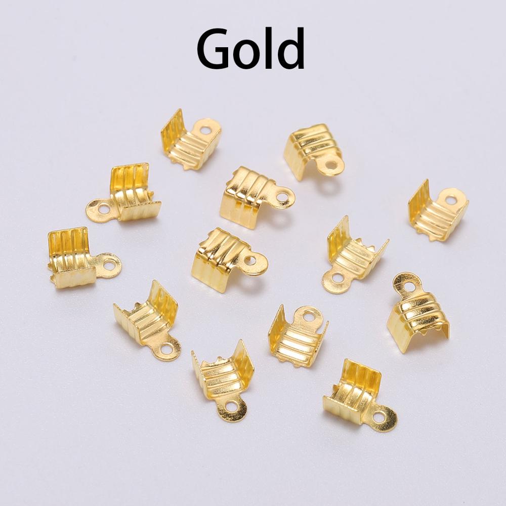 200 pcs/lot Metal End Caps End Clasps Leather Cord Crimp Bead Connectors For Jewelry Making Findings DIY Accessories Supplies