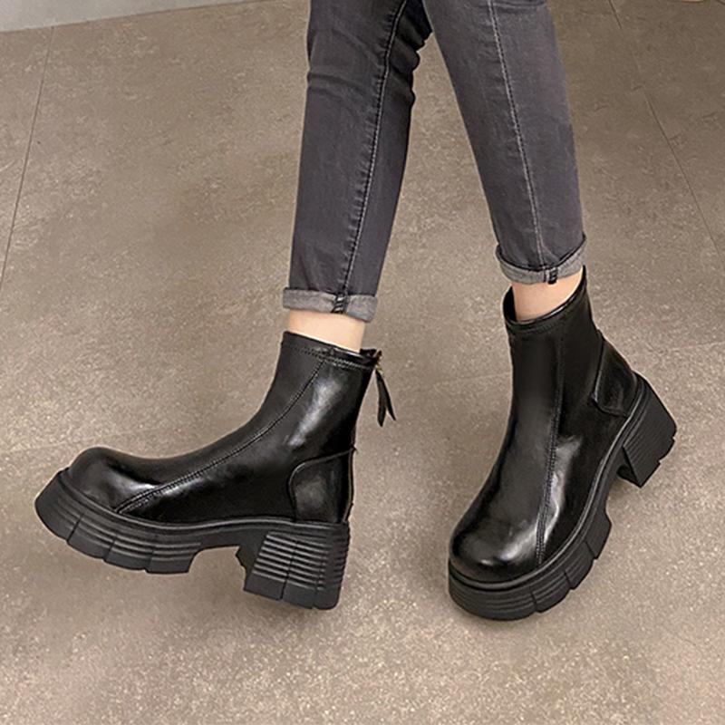 Botine cu toc înalt pentru gleznă Femei Pantofi cu platformă de designer Noi Cizme Chelsea de iarnă Mers Retro Tendință Modă Mujer Cizme de zăpadă