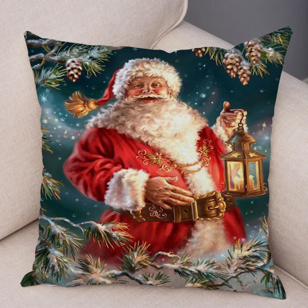 1 bucată față de pernă decorativă pentru petrecerea de Crăciun, față de pernă imprimată cu Moș Crăciun, decorare casă cameră canapea, cadou de Crăciun
