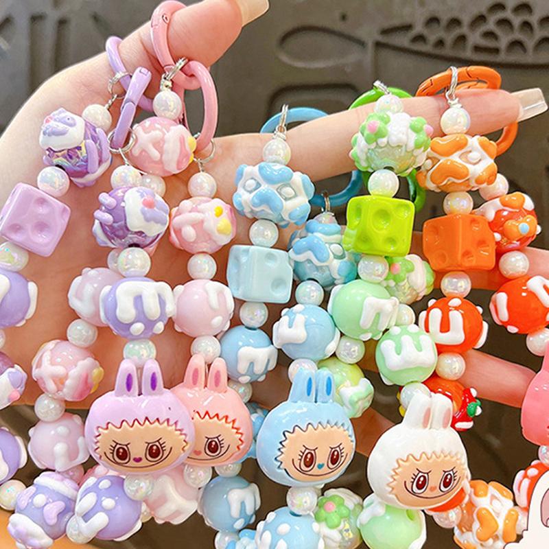 1Pc Backpack Accessories Labubu Phone Pendant Anime Beaded Phone Case Chain Keychain Camera Decoration Gift