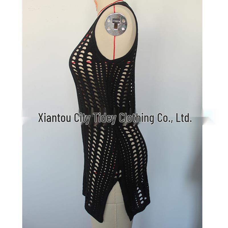 Women's Knit Bodycon V-Neck Slit Beach Cover-Up Dress