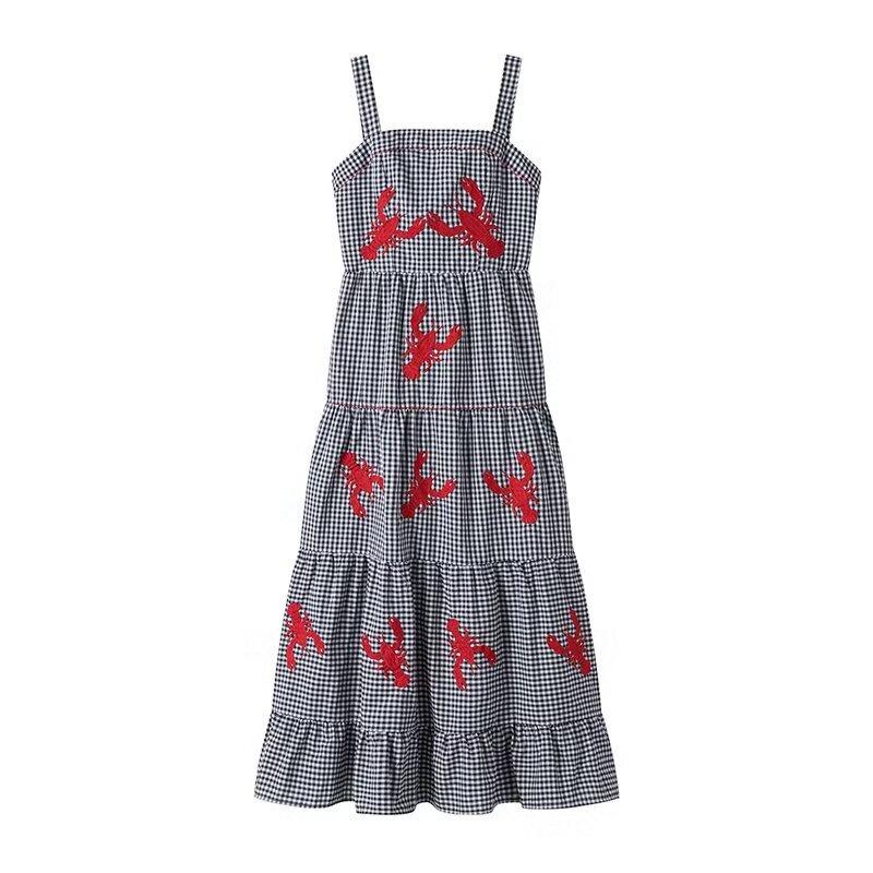 

2025 Spring Women s Fashion Embroidered Cotton Spaghetti Strap Dress Small