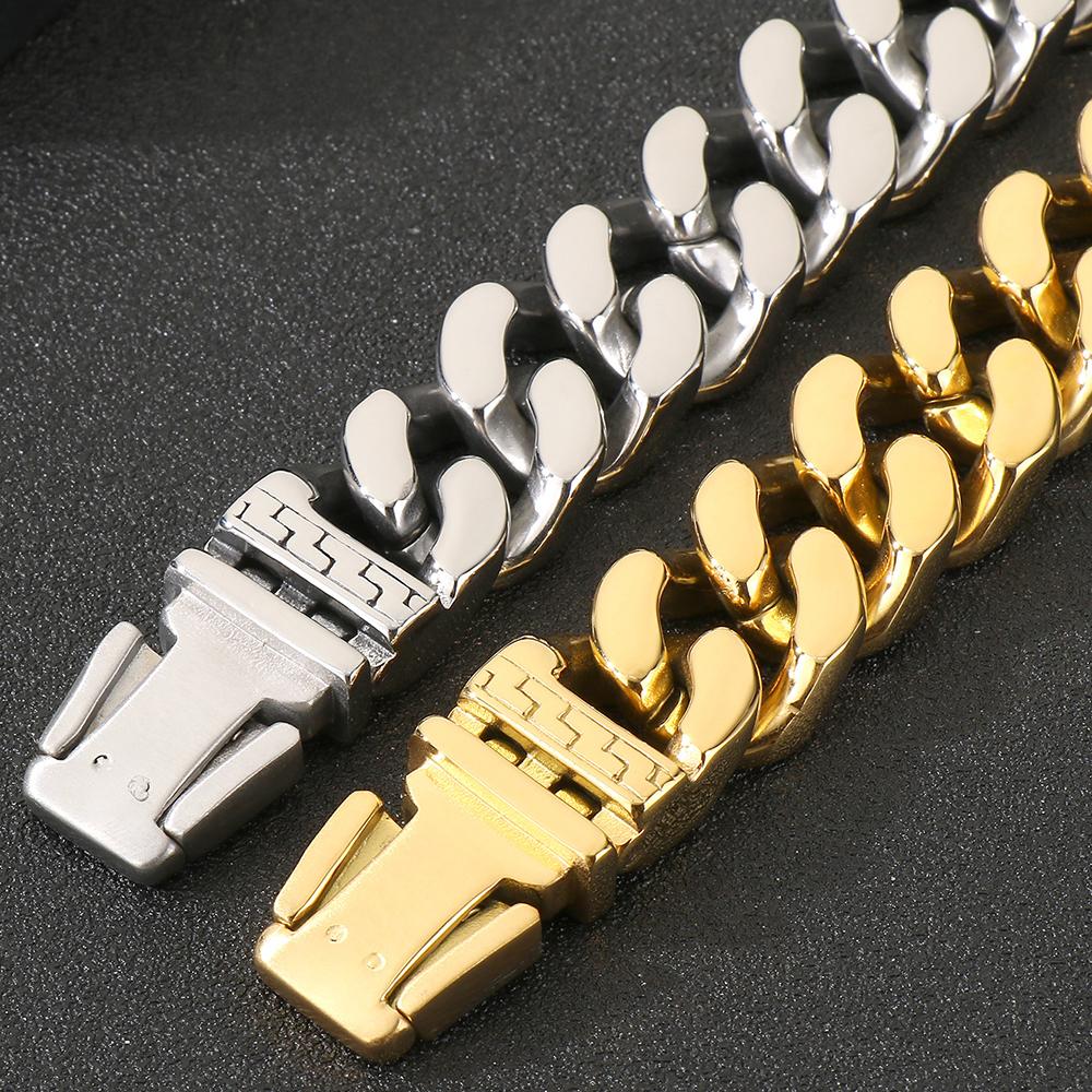 Punk Skull Face Head Bracelets Men's with Red CZ Eyes Stainless Steel Cuban Link Chain Bangles Cyberpunk Jewelry Vikings Gifts